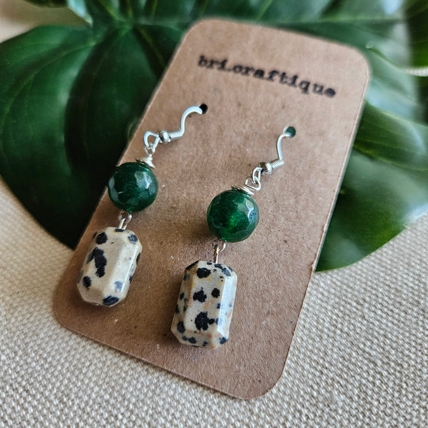 Jungle Green and Dalmatian Jasper Dangle Earrings