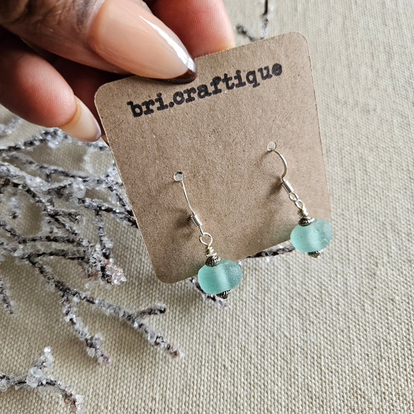 Icy Blue Recycled Glass Drop Earrings