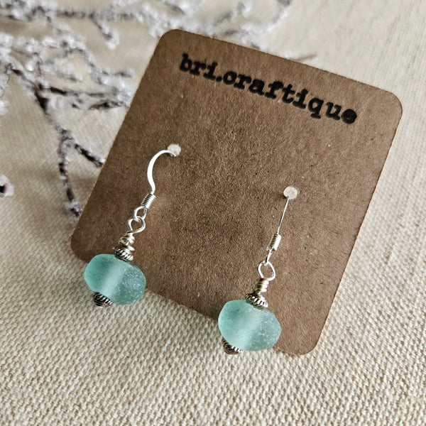 Icy Blue Recycled Glass Drop Earrings