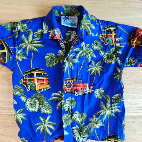 Boy's Hawaiian Shirt - Cars & Palms (12-18m)