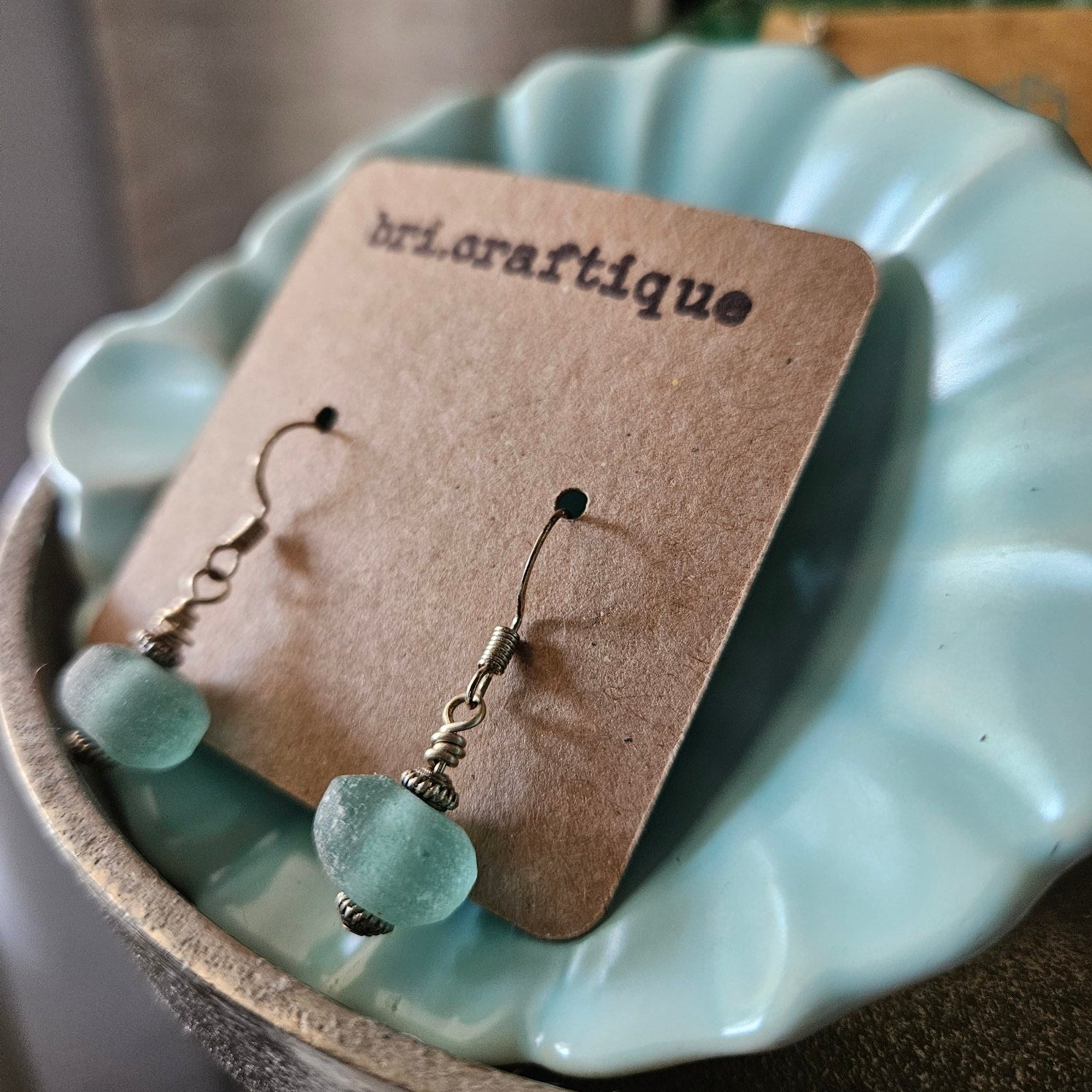 Icy Blue Recycled Glass Drop Earrings