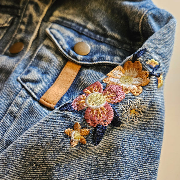 Girl's - Floral Embroidered Jean Jacket