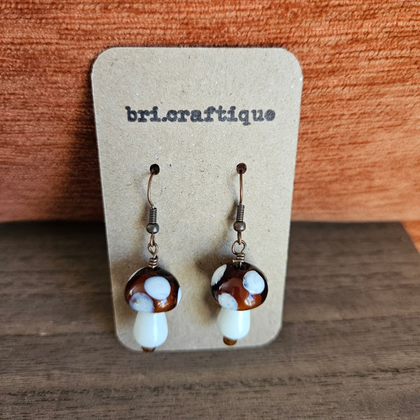 Brown Mushroom Glass Earrings