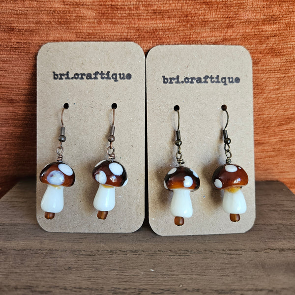 Brown Mushroom Glass Earrings