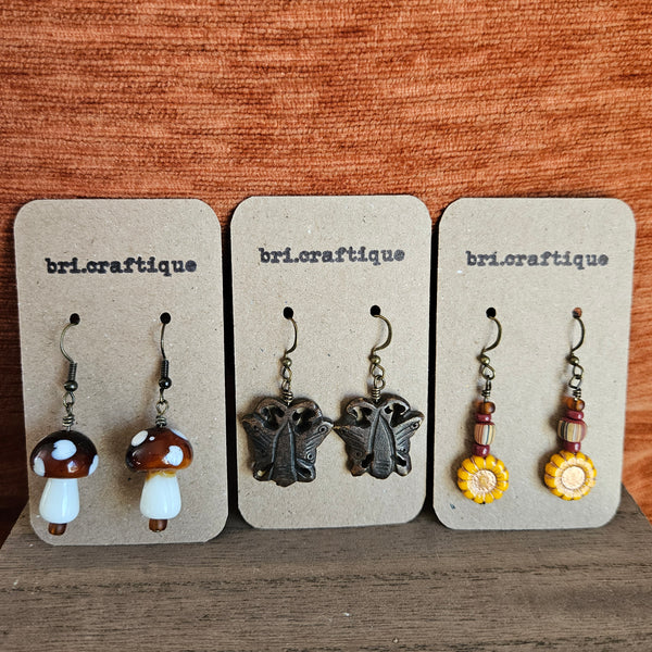 Brown Mushroom Glass Earrings