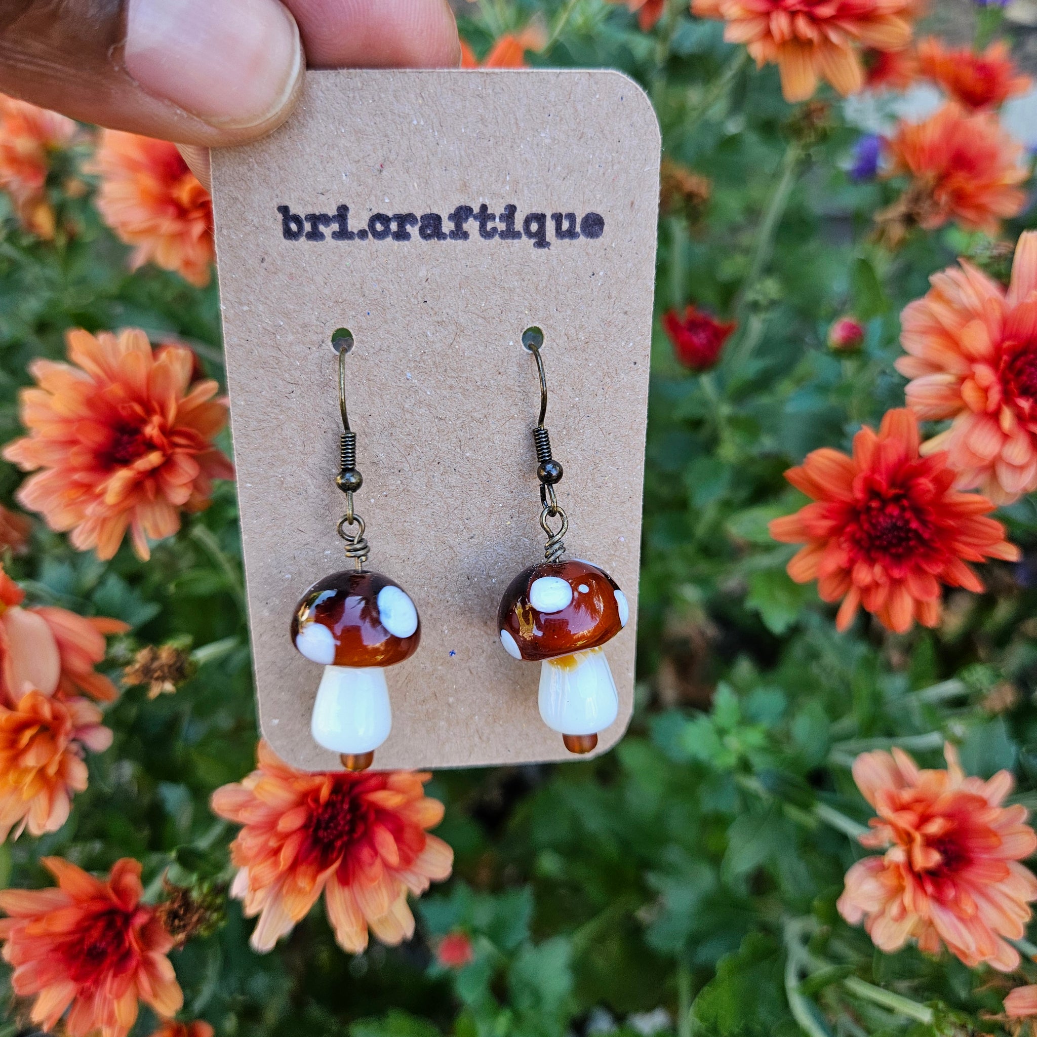 Brown Mushroom Glass Earrings