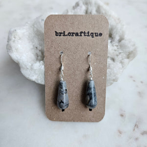 Marbled Gray Jasper Teardrop Earrings
