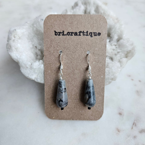Marbled Gray Jasper Teardrop Earrings