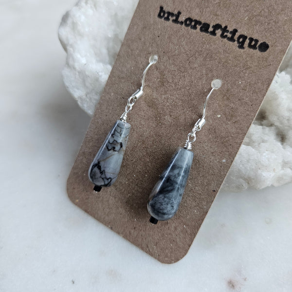 Marbled Gray Jasper Teardrop Earrings