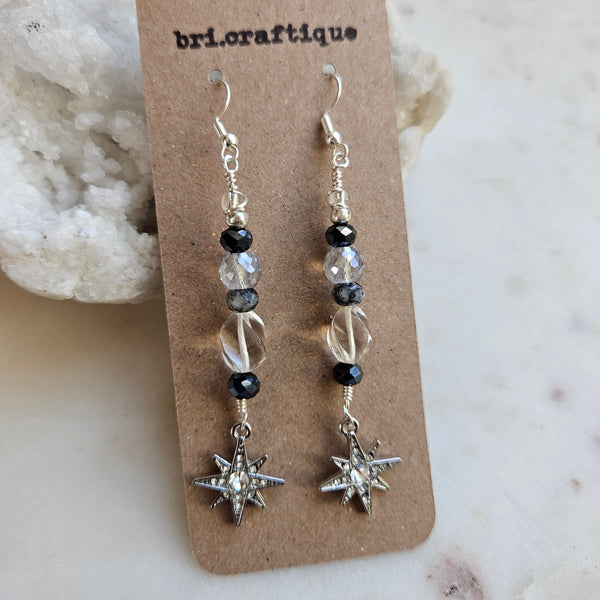 Tourmalated Quartz + Crystal Star Dangle Earrings