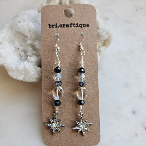 Tourmalated Quartz + Crystal Star Dangle Earrings