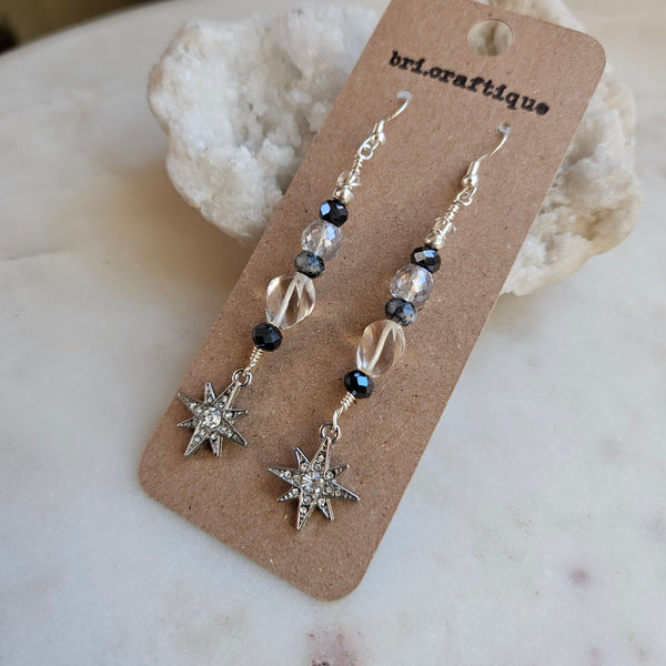 Tourmalated Quartz + Crystal Star Dangle Earrings