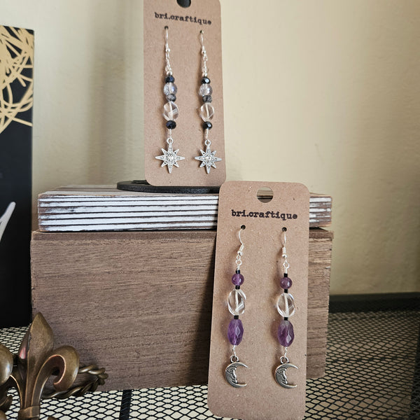 Tourmalated Quartz + Crystal Star Dangle Earrings