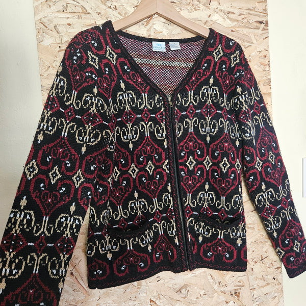 Vintage - Princess Cruises | Black and Pink Hearts Zip Up Sweater (S)