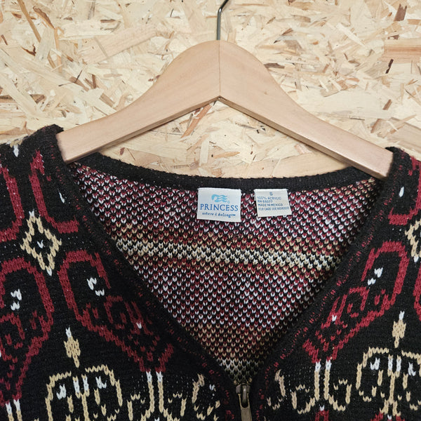 Vintage - Princess Cruises | Black and Pink Hearts Zip Up Sweater (S)