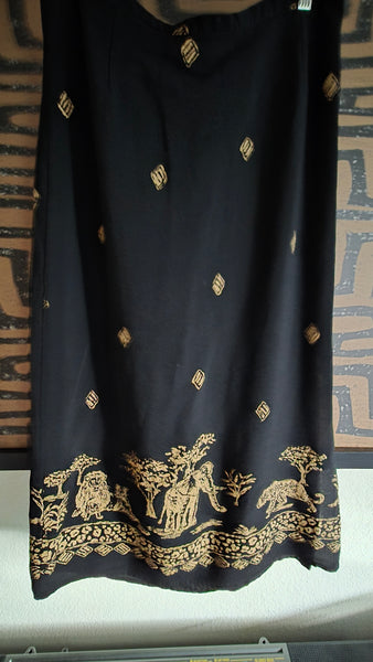 Women's - Vintage African Safari Black Midi Skirt w/ Slit (M)