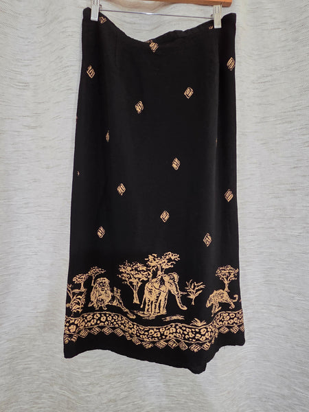 Women's - Vintage African Safari Black Midi Skirt w/ Slit (M)