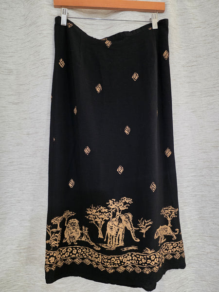 Women's - Vintage African Safari Black Midi Skirt w/ Slit (M)