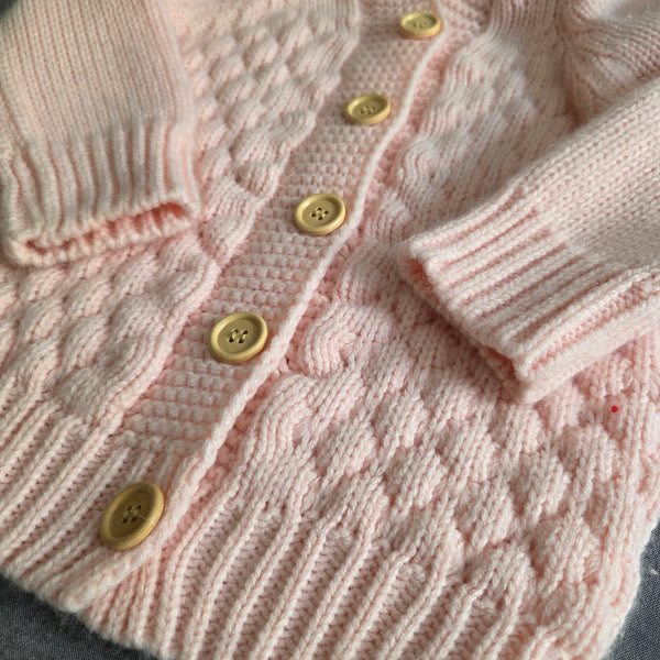 Girl's Pink Knit Sweater with Pom Pom Hood | Handmade (3-4T)