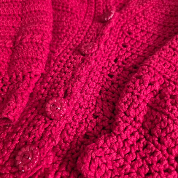 Girl's Red Crochet Sweater with buttons | Handmade (3-4T)