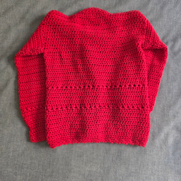 Girl's Red Crochet Sweater with buttons | Handmade (3-4T)