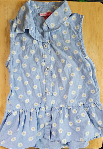 Girl's Blue Top with Daisies | Penelope Mack - 5