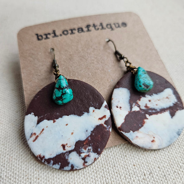 Turquoise and Cow Print Statement Earrings