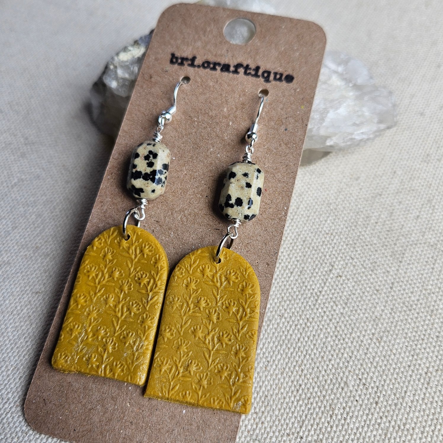 Dalmatian Jasper and Yellow Clay Statement Earrings