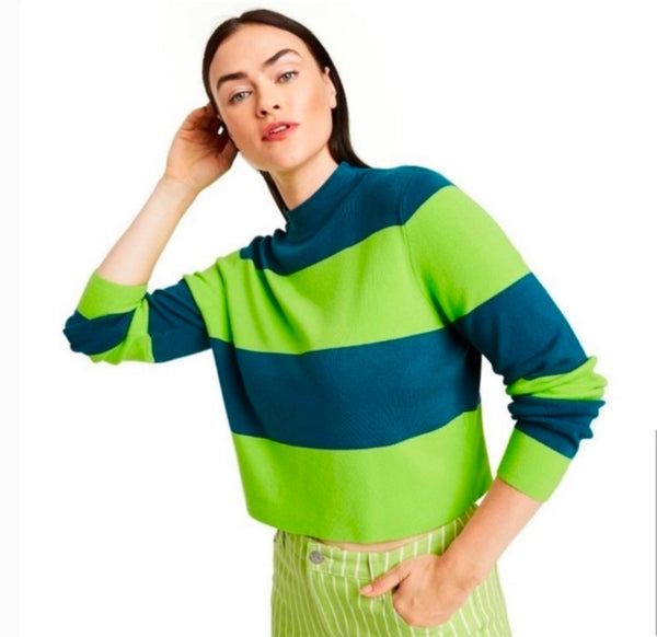 Victor Glemaud x Target | Green and Blue Striped Mock Neck Sweater(S)