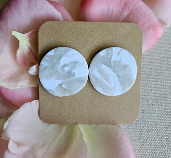 White Marbled Round Studs - 1" (Large)