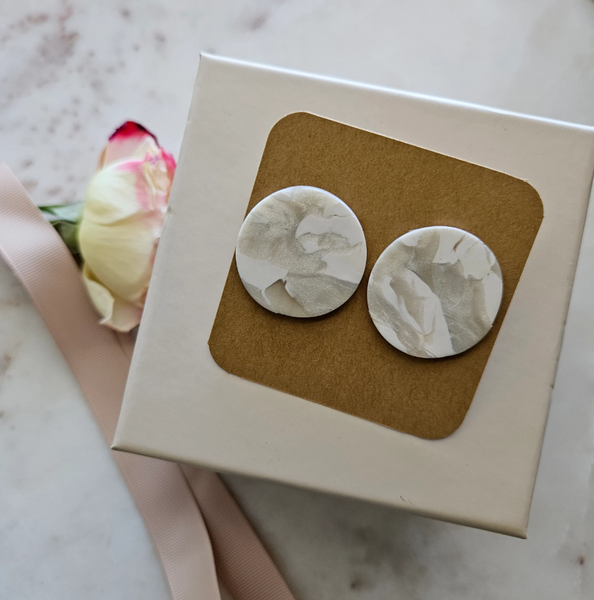 White Marbled Round Studs - 1" (Large)
