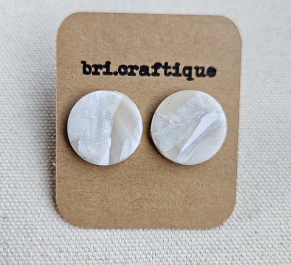 White Marbled Round Polymer Clay Studs - 3/4" (Small)