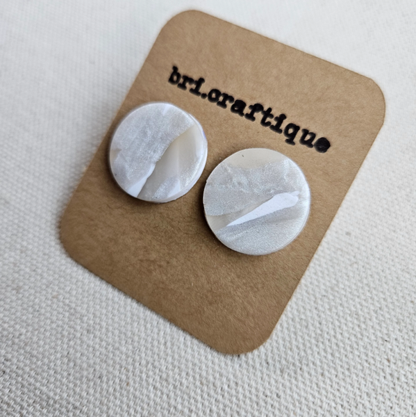 White Marbled Round Polymer Clay Studs - 3/4" (Small)