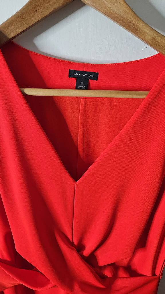 Ann Taylor Twist Matte Jersey Flare Dress Size XS Fiery Red Women's Ann Taylor Twist Matte Jersey Flare Dress Size XS Fiery Red Women's