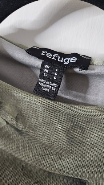 Refuge| Distressed Green Grunge Stretch Dress (L)