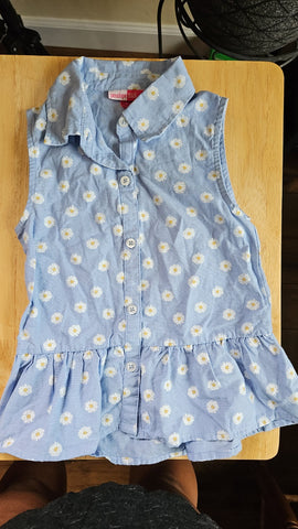 Girl's Blue Top with Daisies | Penelope Mack - 5