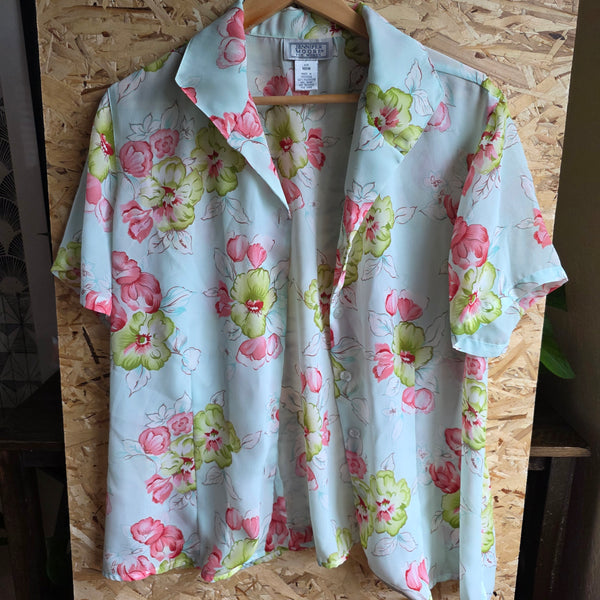 Vintage - Jennifer Moore | Light Blue Floral Button Up Blouse (18W)