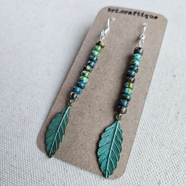 Patina Feather Beaded Dangles