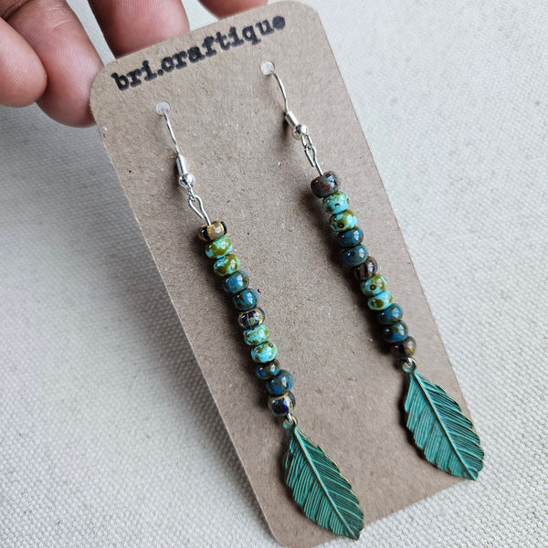 Patina Feather Beaded Dangles