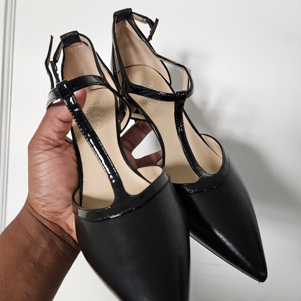 Franco Sarto | Jaya Black T-Strap Heels (7)
