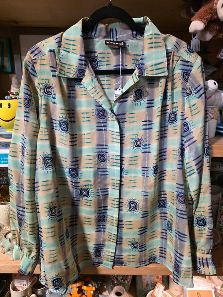 Vintage Notations | Abstract Green/Blue Long Sleeve Button Up