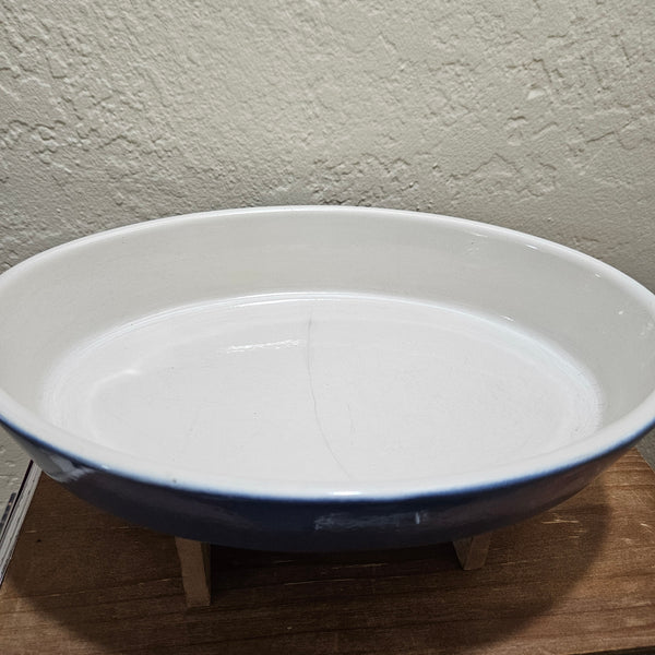 Vintage Emile Henry Blue & White Oval Casserole Dish