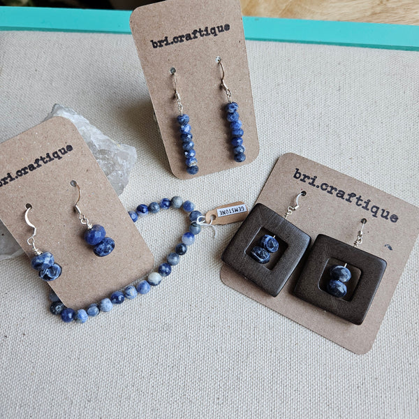 Urban Square Wood and Sodalite Earrings