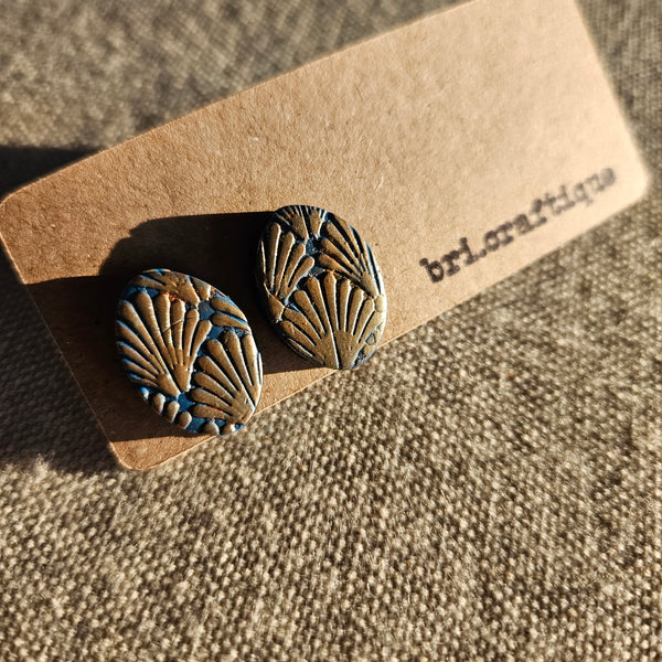 Peacock Blue Oval Art Deco Stud Earrings