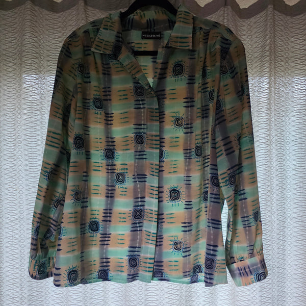 Vintage Notations | Abstract Green/Blue Long Sleeve Button Up