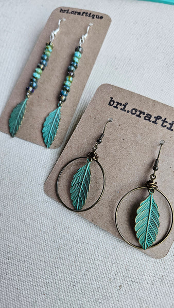 Patina Feather Hoops