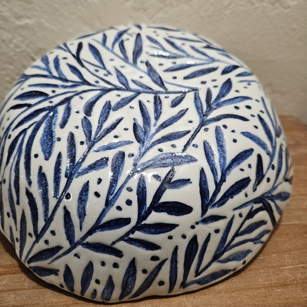 Handmade Botanical Blue and White Ceramic Bowl