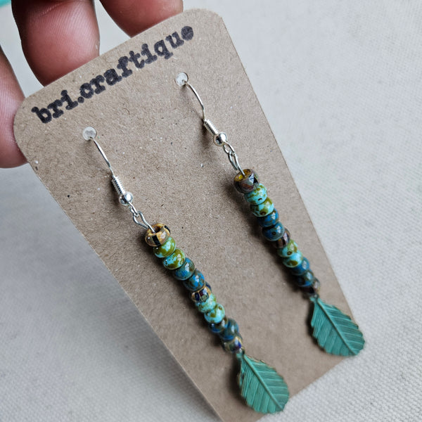 Patina Feather Beaded Dangles