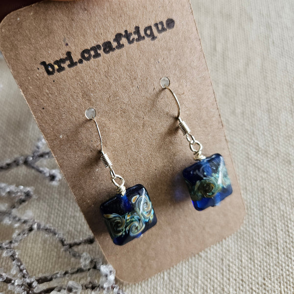 Blue Glass Lampwork Drop Earrings