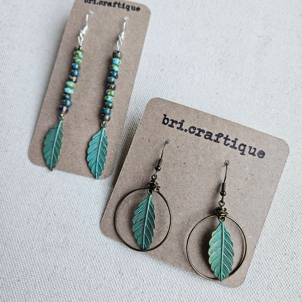 Patina Feather Beaded Dangles